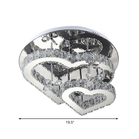 Plafonnier LED semi-encastré en cristal moderne Heart - 19,5"/23,5" - Éclairage clair chaud/blanc - Monture chromée