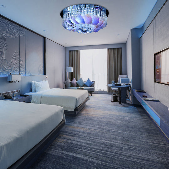 LED Flushmount Clear Crystal Circle Light Fixture - Modern 19.5"/23.5"/31.5" W with Leaf Glass Decoration