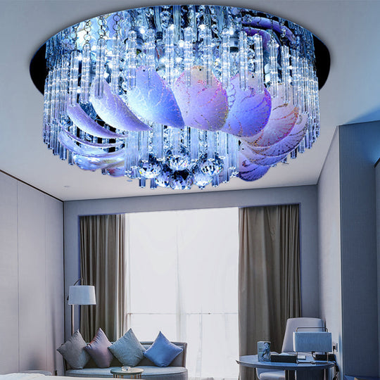 LED Flushmount Clear Crystal Circle Light Fixture - Modern 19.5"/23.5"/31.5" W with Leaf Glass Decoration