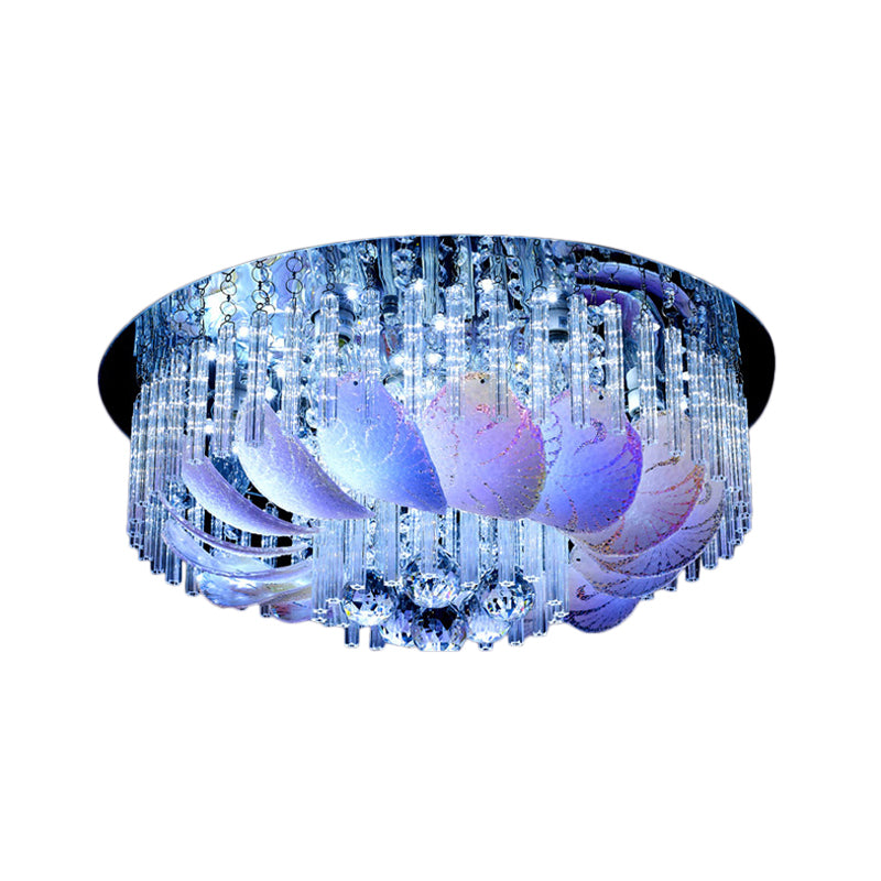 LED Flushmount Clear Crystal Circle Light Fixture - Modern 19.5"/23.5"/31.5" W with Leaf Glass Decoration