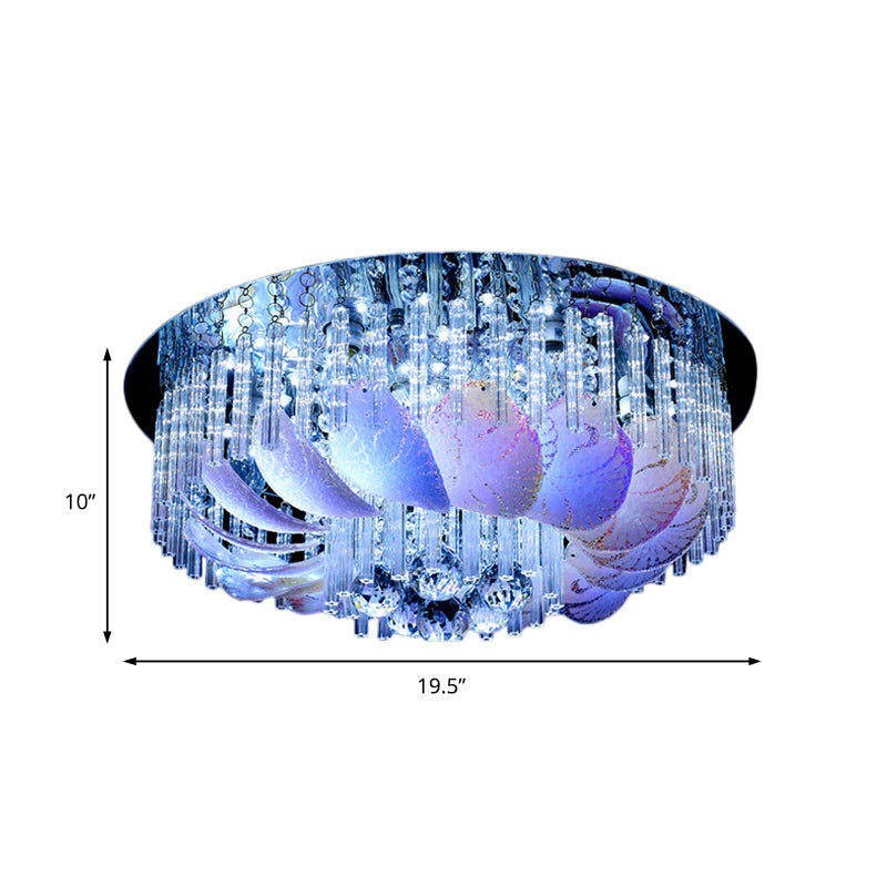LED Flushmount Clear Crystal Circle Light Fixture - Modern 19.5"/23.5"/31.5" W with Leaf Glass Decoration