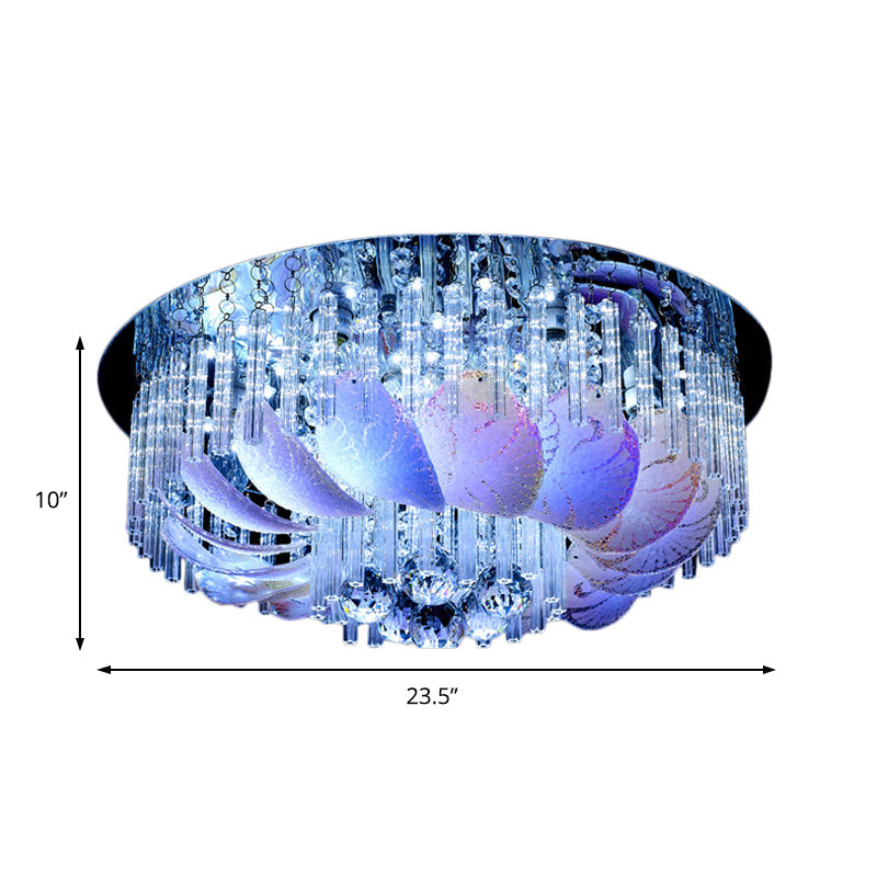 LED Flushmount Clear Crystal Circle Light Fixture - Modern 19.5"/23.5"/31.5" W with Leaf Glass Decoration