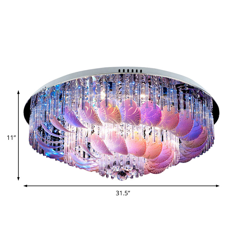 LED Flushmount Clear Crystal Circle Light Fixture - Modern 19.5"/23.5"/31.5" W with Leaf Glass Decoration