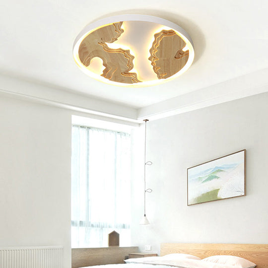 Contemporary Wood Gold/White Round LED Flush Mount Lamp for Living Room Ceiling - 16"/19.5"/23.5" Diameter