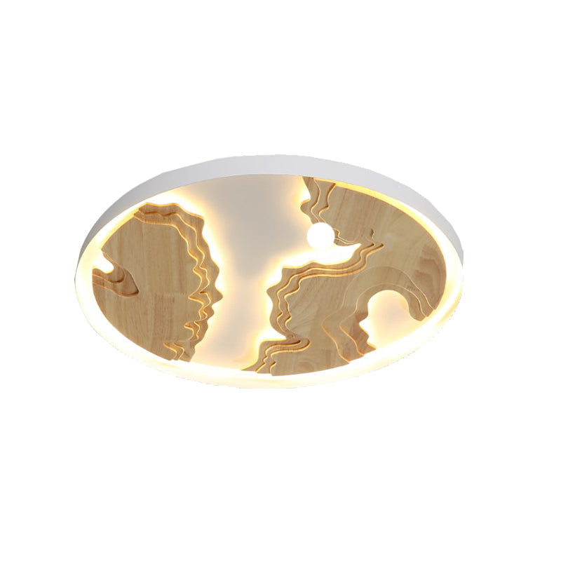 Contemporary Wood Gold/White Round LED Flush Mount Lamp for Living Room Ceiling - 16"/19.5"/23.5" Diameter