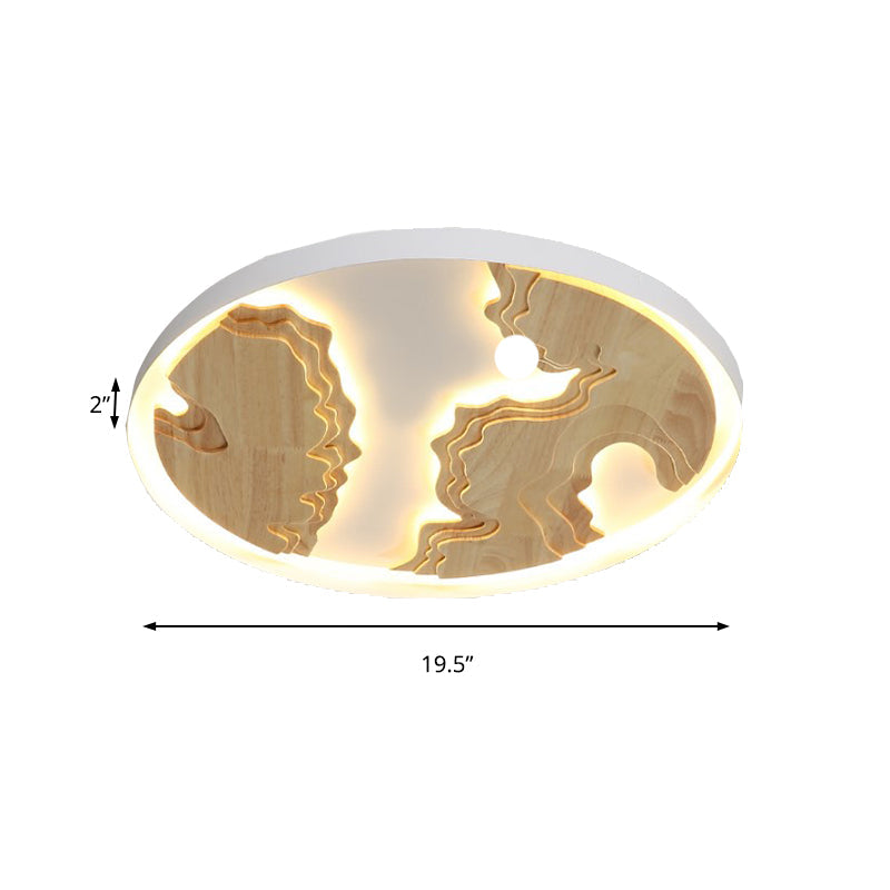 Contemporary Wood Gold/White Round LED Flush Mount Lamp for Living Room Ceiling - 16"/19.5"/23.5" Diameter