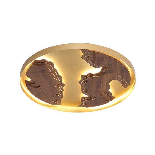 Contemporary Wood Gold/White Round LED Flush Mount Lamp for Living Room Ceiling - 16"/19.5"/23.5" Diameter