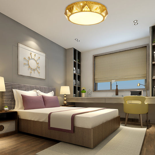 Modern Geometric LED Ceiling Lamp with Crystal Accent in White/Gold, 12"/18" W