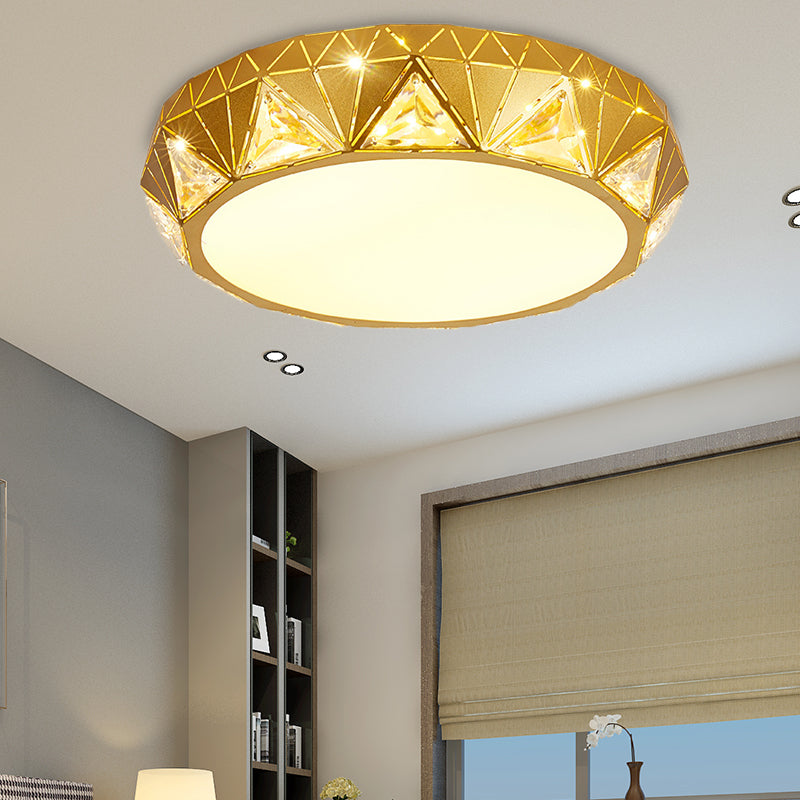 Modern Geometric LED Ceiling Lamp with Crystal Accent in White/Gold, 12"/18" W