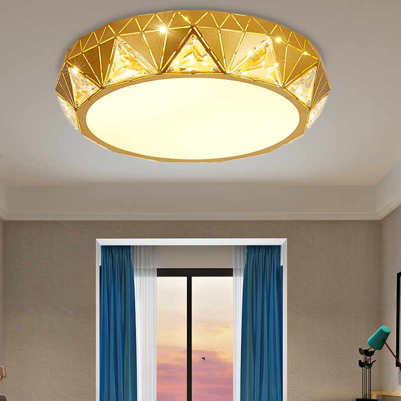 Modern Geometric LED Ceiling Lamp with Crystal Accent in White/Gold, 12"/18" W
