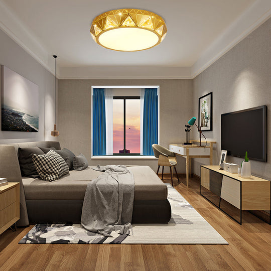 Modern Geometric LED Ceiling Lamp with Crystal Accent in White/Gold, 12"/18" W