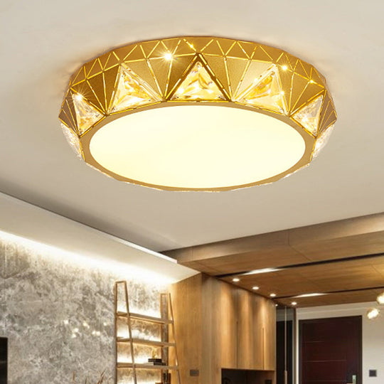 Modern Geometric LED Ceiling Lamp with Crystal Accent in White/Gold, 12"/18" W
