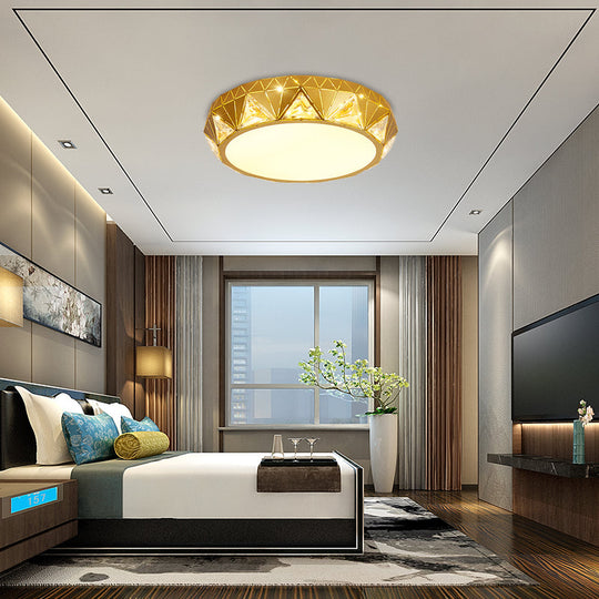 Modern Geometric LED Ceiling Lamp with Crystal Accent in White/Gold, 12"/18" W