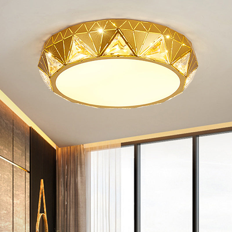 Modern Geometric LED Ceiling Lamp with Crystal Accent in White/Gold, 12"/18" W