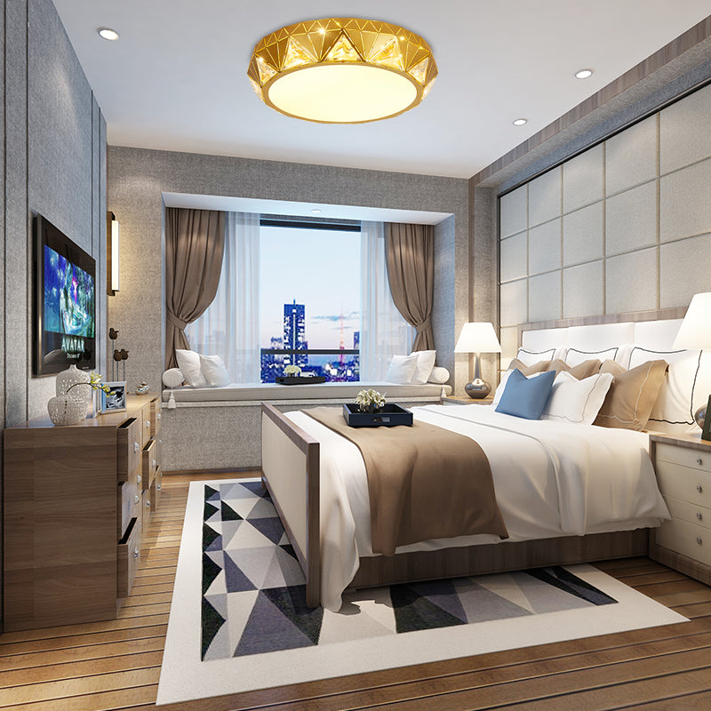 Modern Geometric LED Ceiling Lamp with Crystal Accent in White/Gold, 12"/18" W