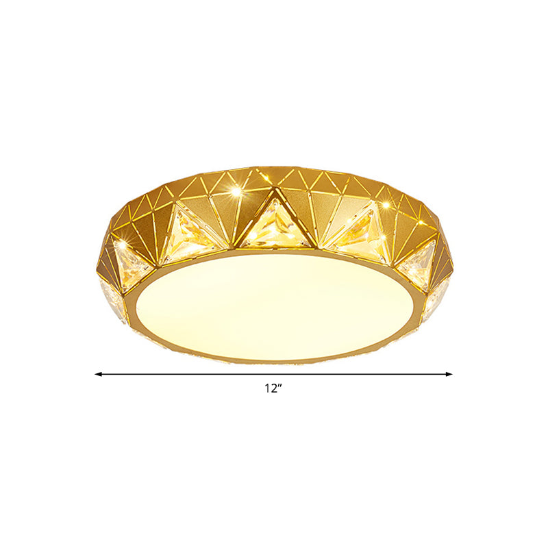 Modern Geometric LED Ceiling Lamp with Crystal Accent in White/Gold, 12"/18" W
