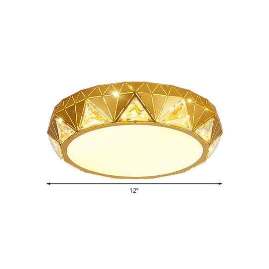 Modern Geometric LED Ceiling Lamp with Crystal Accent in White/Gold, 12"/18" W