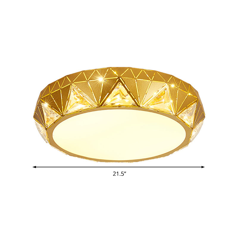 Modern Geometric LED Ceiling Lamp with Crystal Accent in White/Gold, 12"/18" W