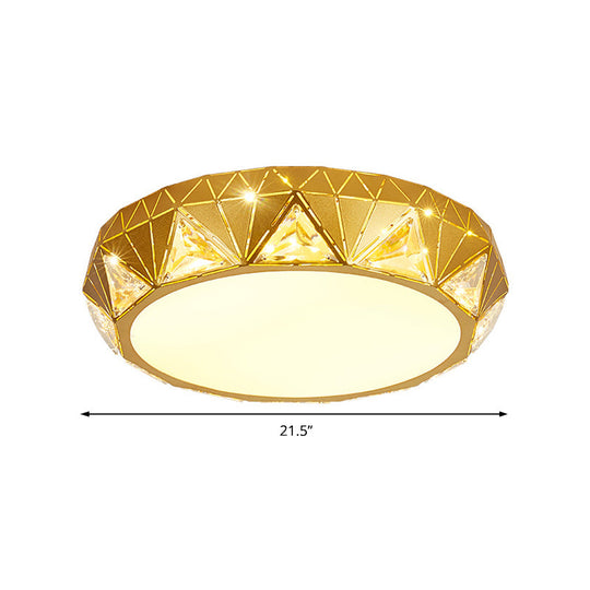 Modern Geometric LED Ceiling Lamp with Crystal Accent in White/Gold, 12"/18" W
