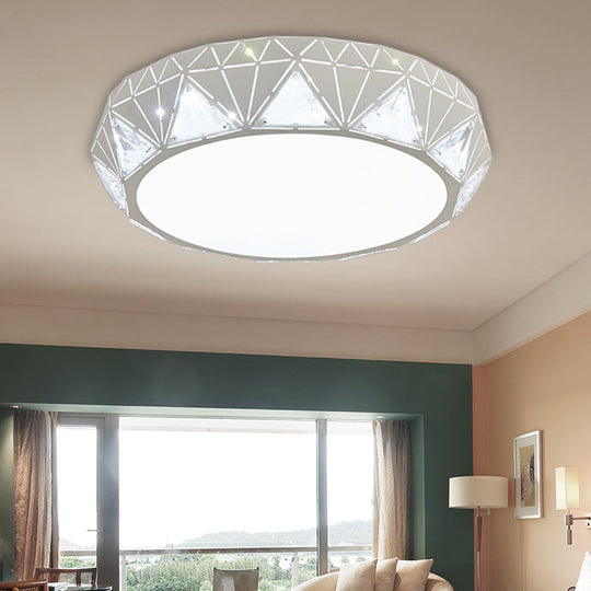 Modern Geometric LED Ceiling Lamp with Crystal Accent in White/Gold, 12"/18" W