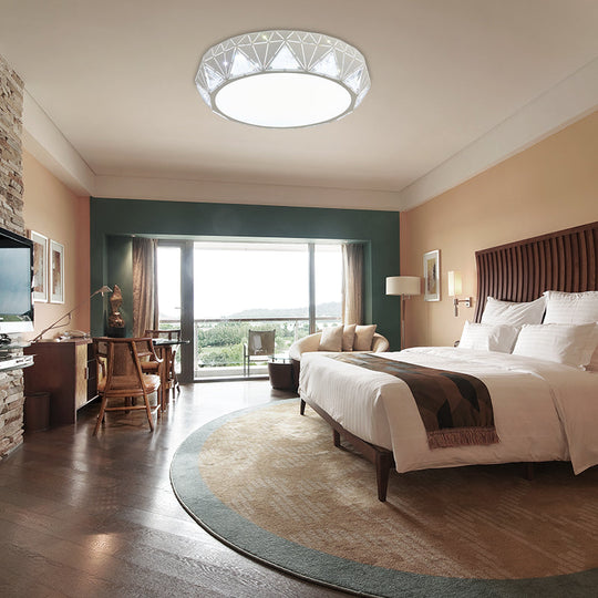 Modern Geometric LED Ceiling Lamp with Crystal Accent in White/Gold, 12"/18" W