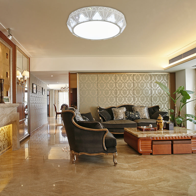 Modern Geometric LED Ceiling Lamp with Crystal Accent in White/Gold, 12"/18" W