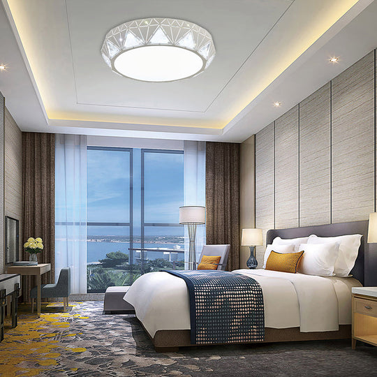 Modern Geometric LED Ceiling Lamp with Crystal Accent in White/Gold, 12"/18" W