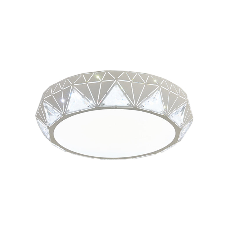 Modern Geometric LED Ceiling Lamp with Crystal Accent in White/Gold, 12"/18" W