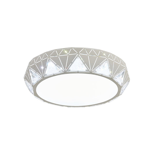 Modern Geometric LED Ceiling Lamp with Crystal Accent in White/Gold, 12"/18" W