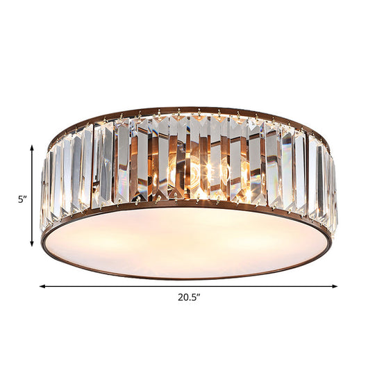 Modern Black/Bronze Flush Mount Bedroom Drum Light with Crystal Block - 12.5"/16.5" Width