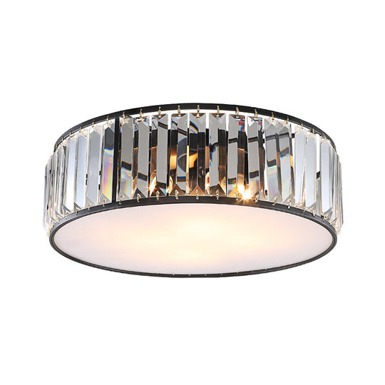 Modern Black/Bronze Flush Mount Bedroom Drum Light with Crystal Block - 12.5"/16.5" Width