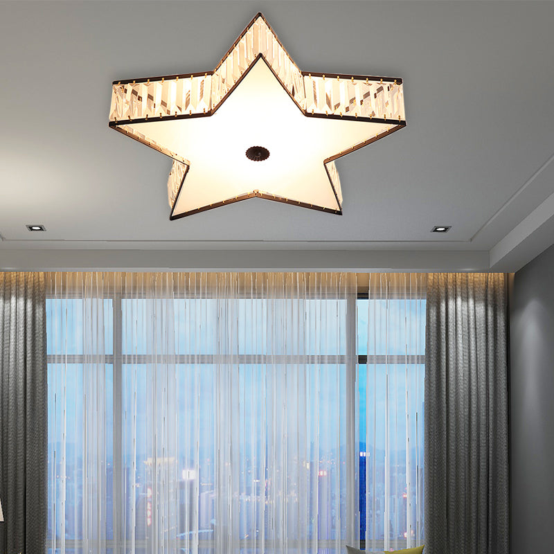 Contemporary LED Flush Light Fixture: Clear Crystal Star with Acrylic Diffuser for Bedroom in White, 14"/21.5" Width