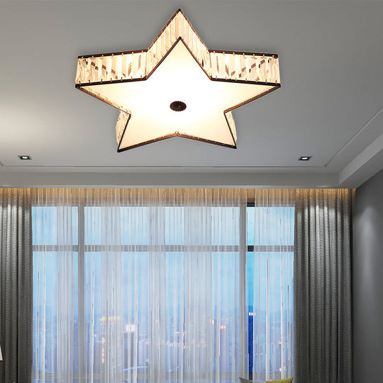 Contemporary LED Flush Light Fixture: Clear Crystal Star with Acrylic Diffuser for Bedroom in White, 14"/21.5" Width