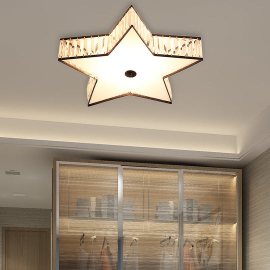 Contemporary LED Flush Light Fixture: Clear Crystal Star with Acrylic Diffuser for Bedroom in White, 14"/21.5" Width