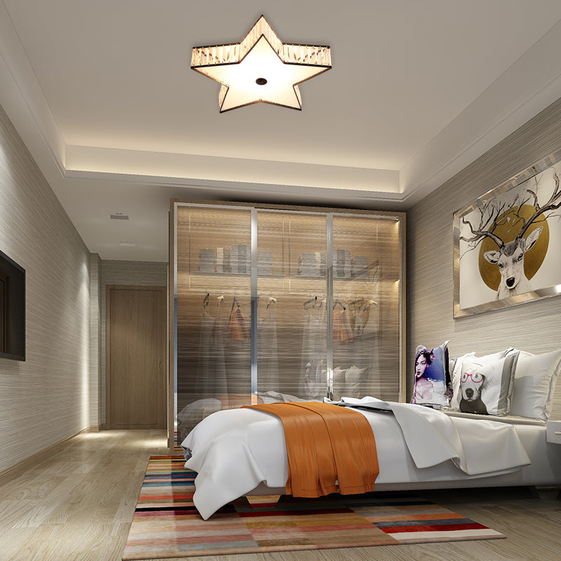 Contemporary LED Flush Light Fixture: Clear Crystal Star with Acrylic Diffuser for Bedroom in White, 14"/21.5" Width