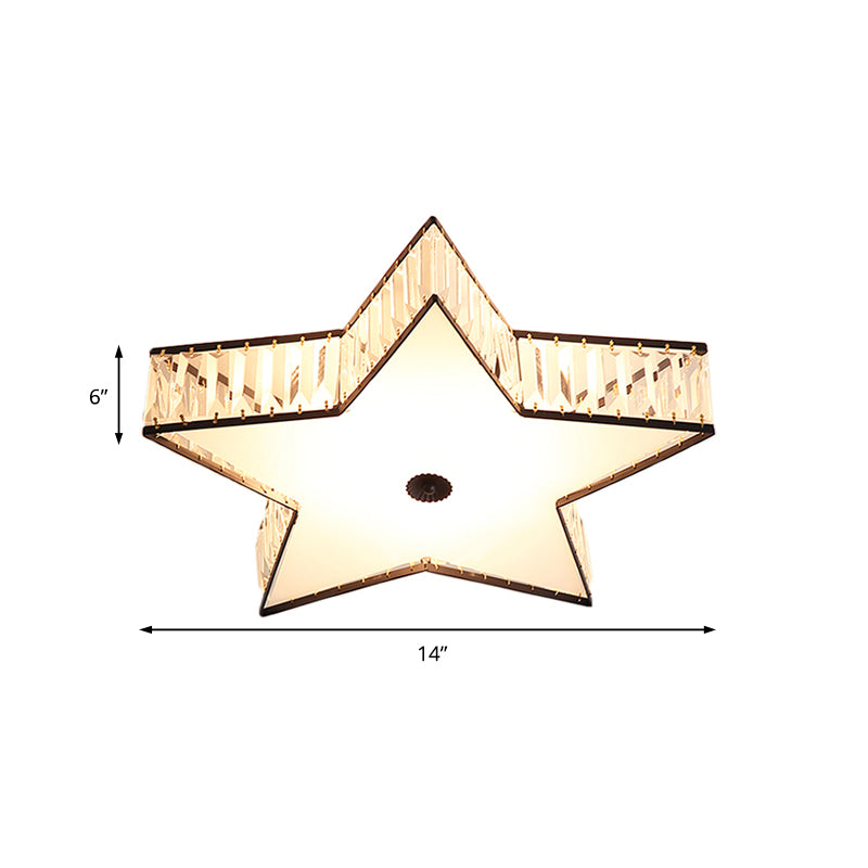 Contemporary LED Flush Light Fixture: Clear Crystal Star with Acrylic Diffuser for Bedroom in White, 14"/21.5" Width