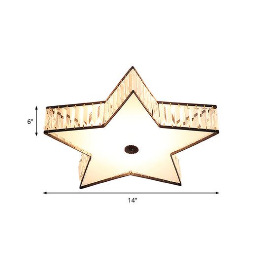 Contemporary LED Flush Light Fixture: Clear Crystal Star with Acrylic Diffuser for Bedroom in White, 14"/21.5" Width