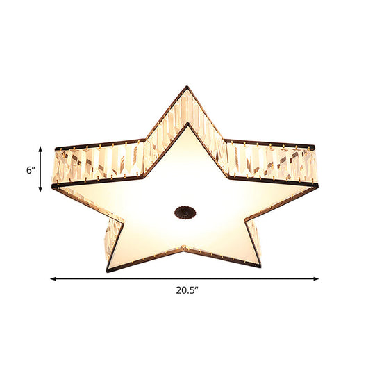 Contemporary LED Flush Light Fixture: Clear Crystal Star with Acrylic Diffuser for Bedroom in White, 14"/21.5" Width