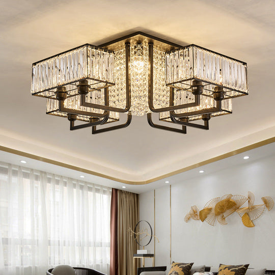 Plafonnier semi-encastré moderne en métal et cristal transparent - Luminaire de plafond cubique noir (5/9/13 lumières)