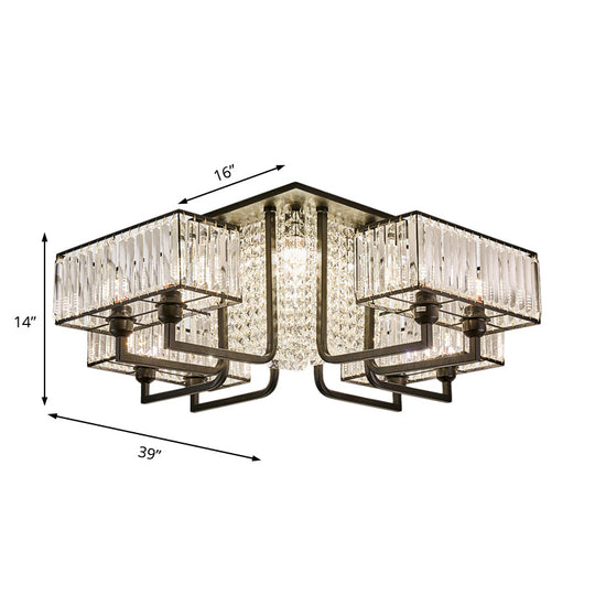 Plafonnier semi-encastré moderne en métal et cristal transparent - Luminaire de plafond cubique noir (5/9/13 lumières)