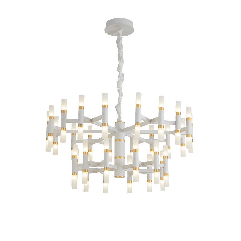 Lustre de chambre à coucher à LED moderne - 24/36/60 lumières, abat-jour en fer tubulaire, suspension noire/blanche