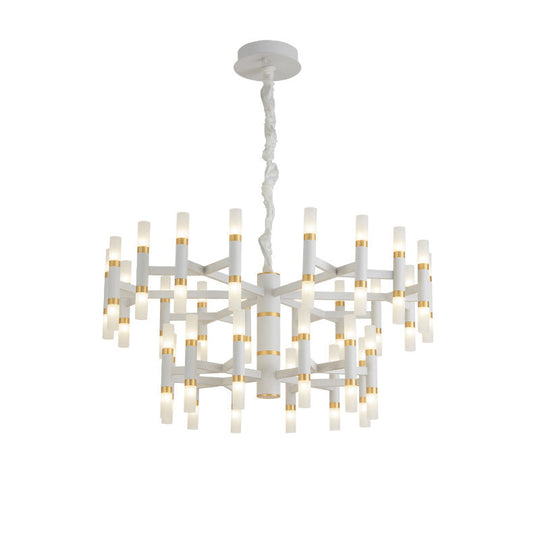 Lustre de chambre à coucher à LED moderne - 24/36/60 lumières, abat-jour en fer tubulaire, suspension noire/blanche