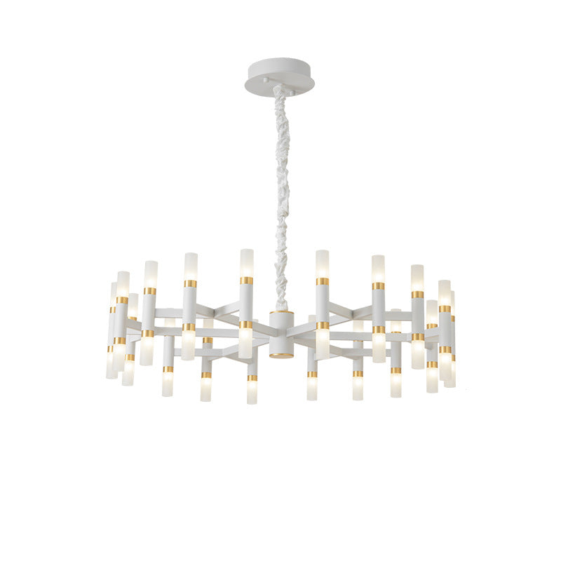 Lustre de chambre à coucher à LED moderne - 24/36/60 lumières, abat-jour en fer tubulaire, suspension noire/blanche