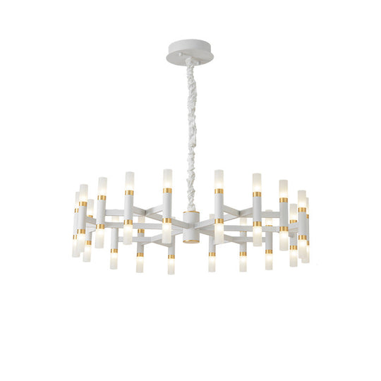 Lustre de chambre à coucher à LED moderne - 24/36/60 lumières, abat-jour en fer tubulaire, suspension noire/blanche