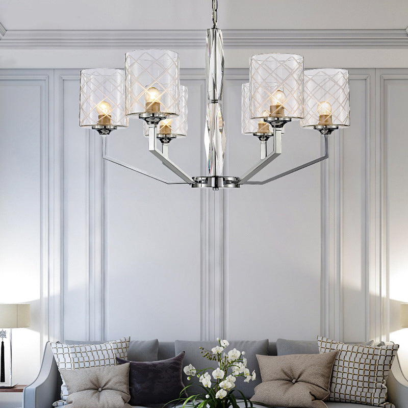 Lattice Glass Up Chandelier - Simple Cup Design, 6/8-Light Ceiling Fixture in Chrome