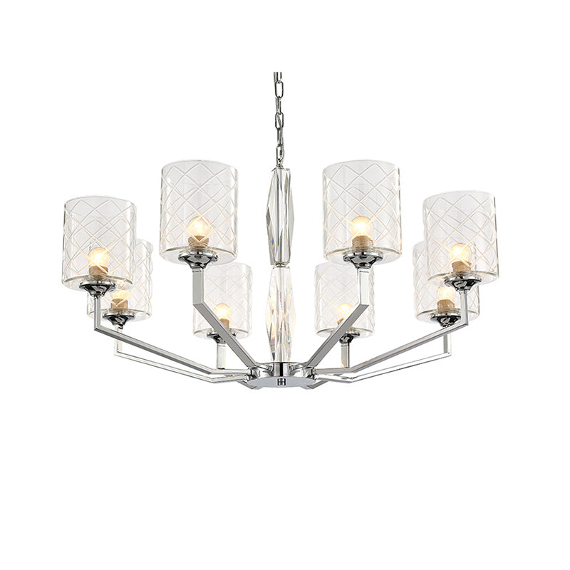 Sleek Glass Up Chandelier 6/8-Light Ceiling Lighting Fixture In Chrome