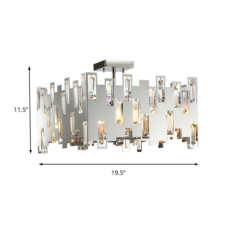 Contemporary 6-Lights Cubic Crystal Ceiling Chandelier - Chrome Finish with Adjustable Rod