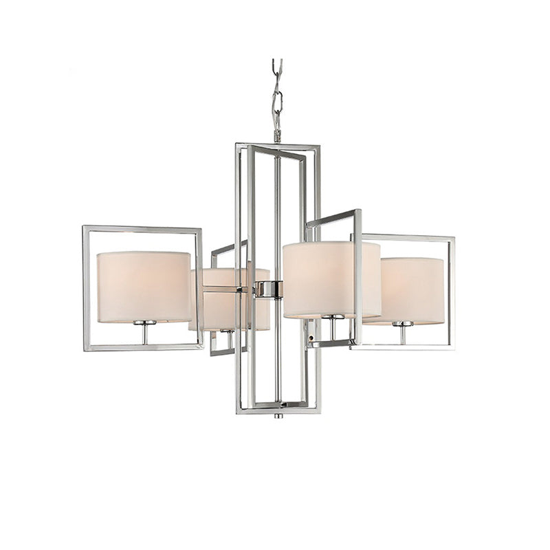 Modern Chrome 4-Light Living Room Chandelier Pendant Lamp with Barrel Fabric Shade