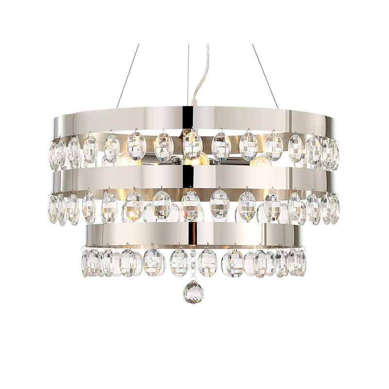 Contemporary Crystal Multi-Layer Chandelier Pendant with 5 Lights - Silver Suspension Lamp for Living Room