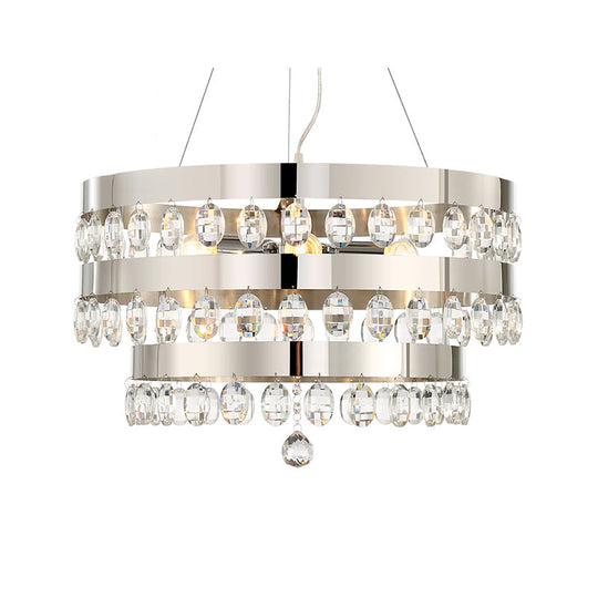 Contemporary Crystal Multi-Layer Chandelier Pendant with 5 Lights - Silver Suspension Lamp for Living Room